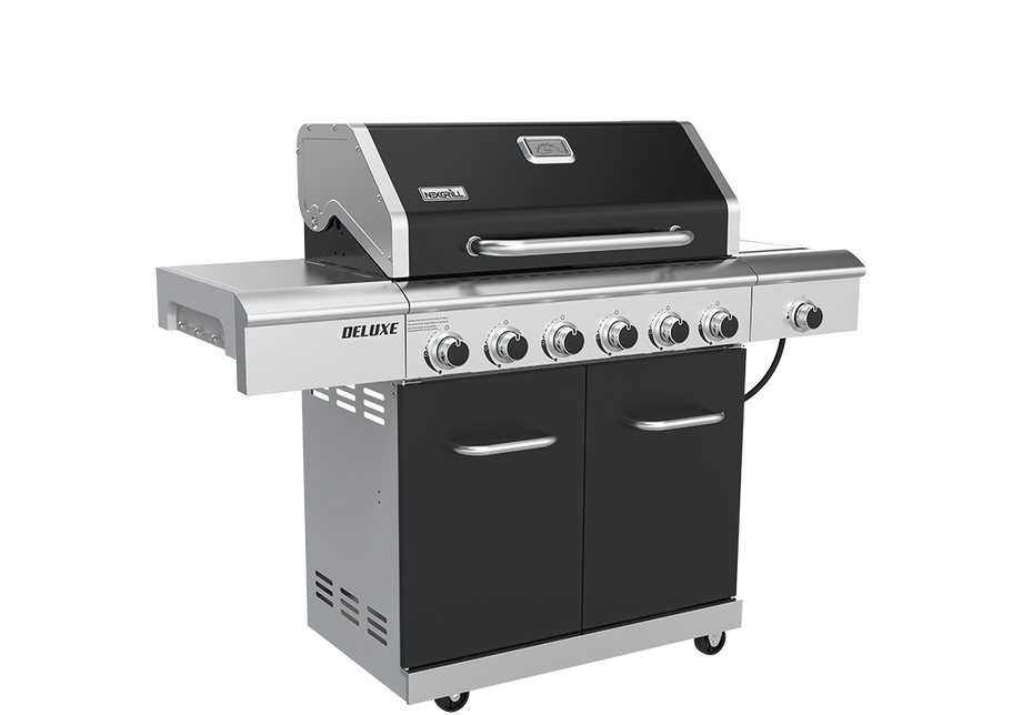 Deluxe 6-Burner Natural Gas Grill in Black with Ceramic Searing Side Burner