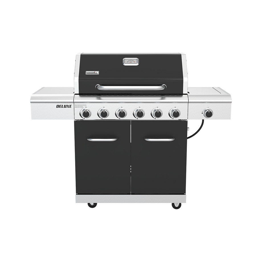 Deluxe 6-Burner Natural Gas Grill in Black with Ceramic Searing Side Burner