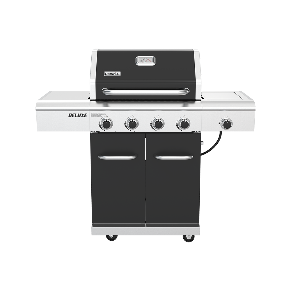 Deluxe 4-Burner Natural Gas Grill in Black with Ceramic Searing Side Burner