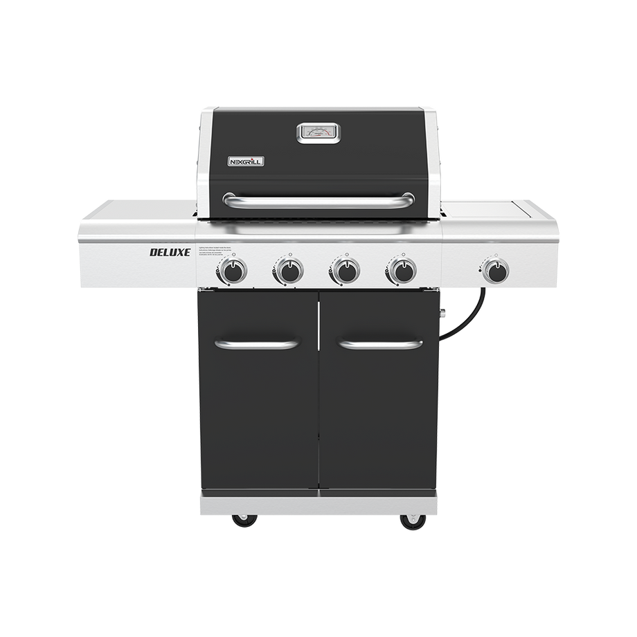 Deluxe 4-Burner Natural Gas Grill in Black with Ceramic Searing Side Burner